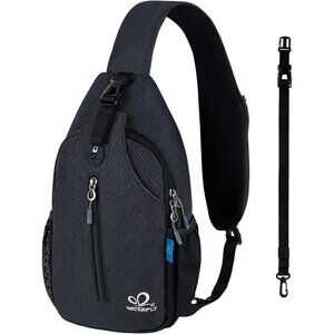 Men Pure Black Crossbody Sling Backpack Sling Bag Travel Hiking Chest Daypack